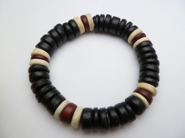 Maroon, Black & Beige 10mm Coconut Beads Stretchable Bracelet